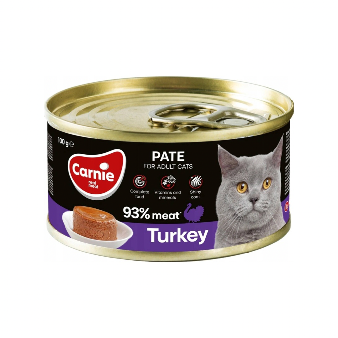 Kaķu konservi pieaugušiem kaķiem pastēte ar tītaru, gaļa 93% 100g