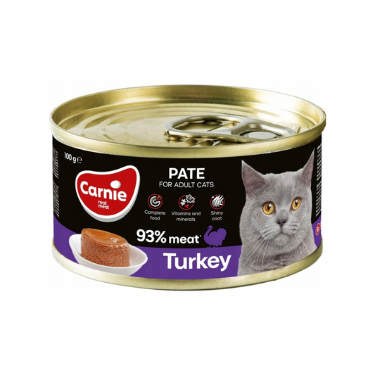 Kaķu konservi pieaugušiem kaķiem pastēte ar tītaru, gaļa 93% 100g
