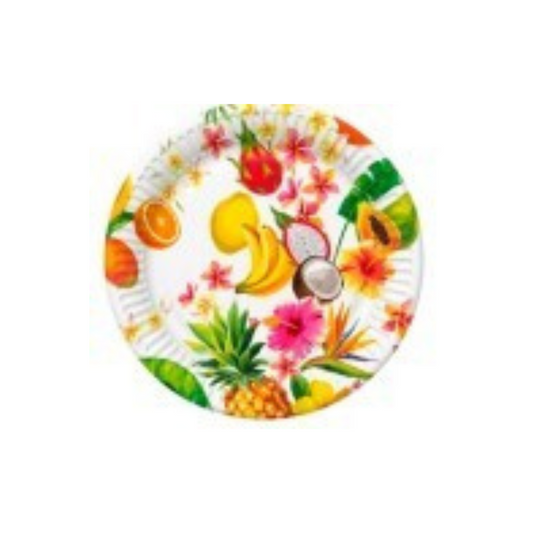 Šķīvīši augļi Happy Tropical Mix on White 22.7cm 1pac.